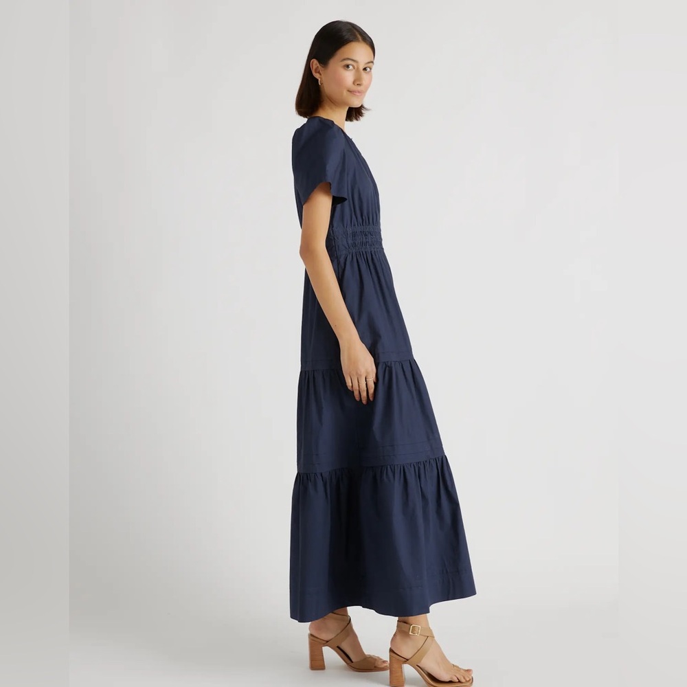 NEW Quince 100% Organic Cotton Poplin Tiered V-Neck Short Sleeve Maxi Dress sz S - Picture 4 of 13